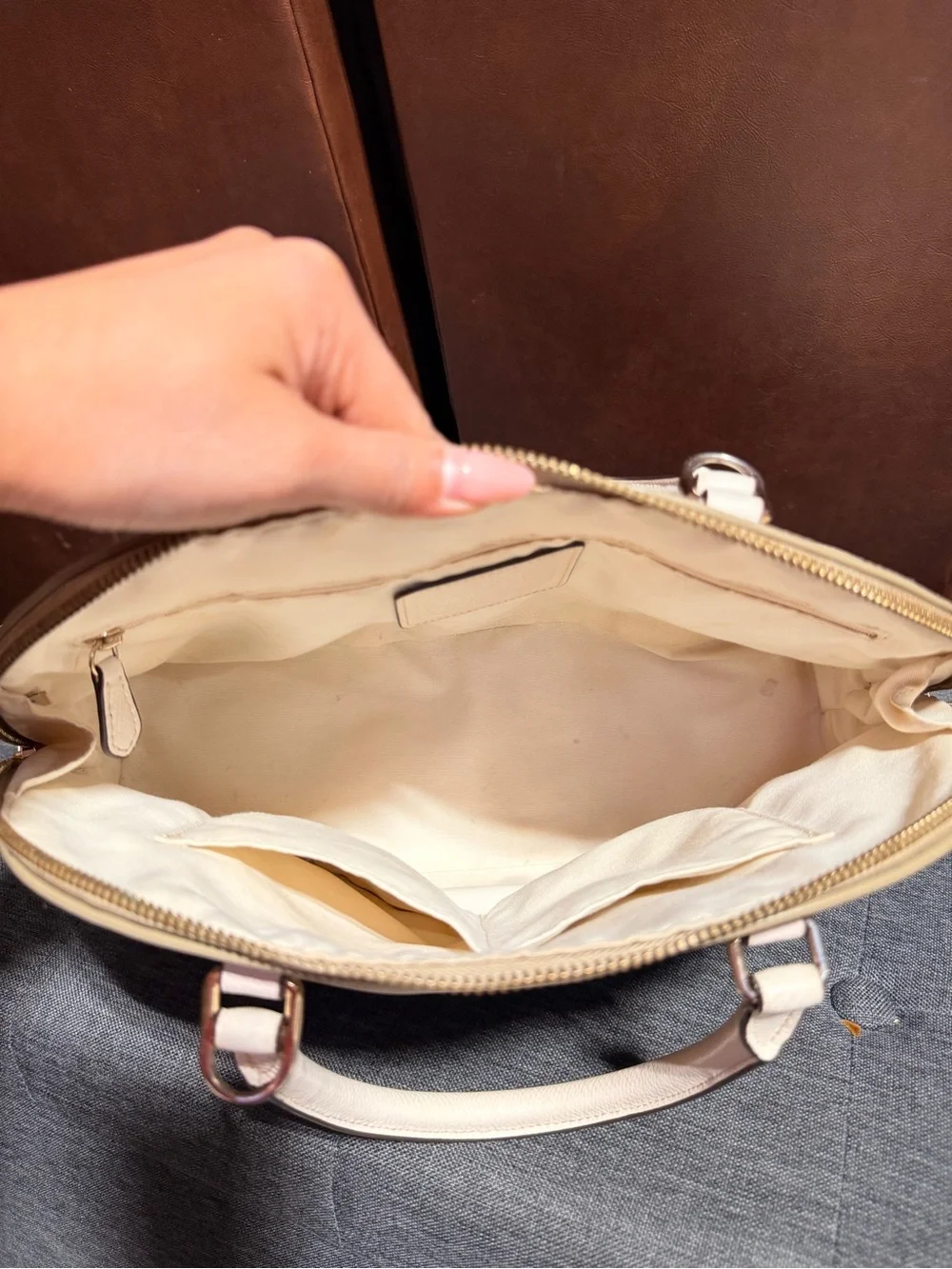 Coach Signature Dome Satchel — Beige & White Trim
